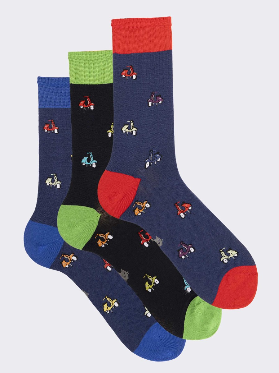 3er-Pack Kurzsocken Herren Fantasie Vespa aus leichtem Baumwollstoff